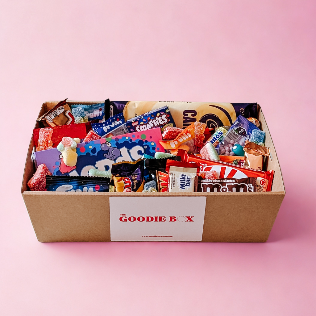 Fun and colourful gift box filled with popular lollies and chocolates, perfect for same day delivery in Perth