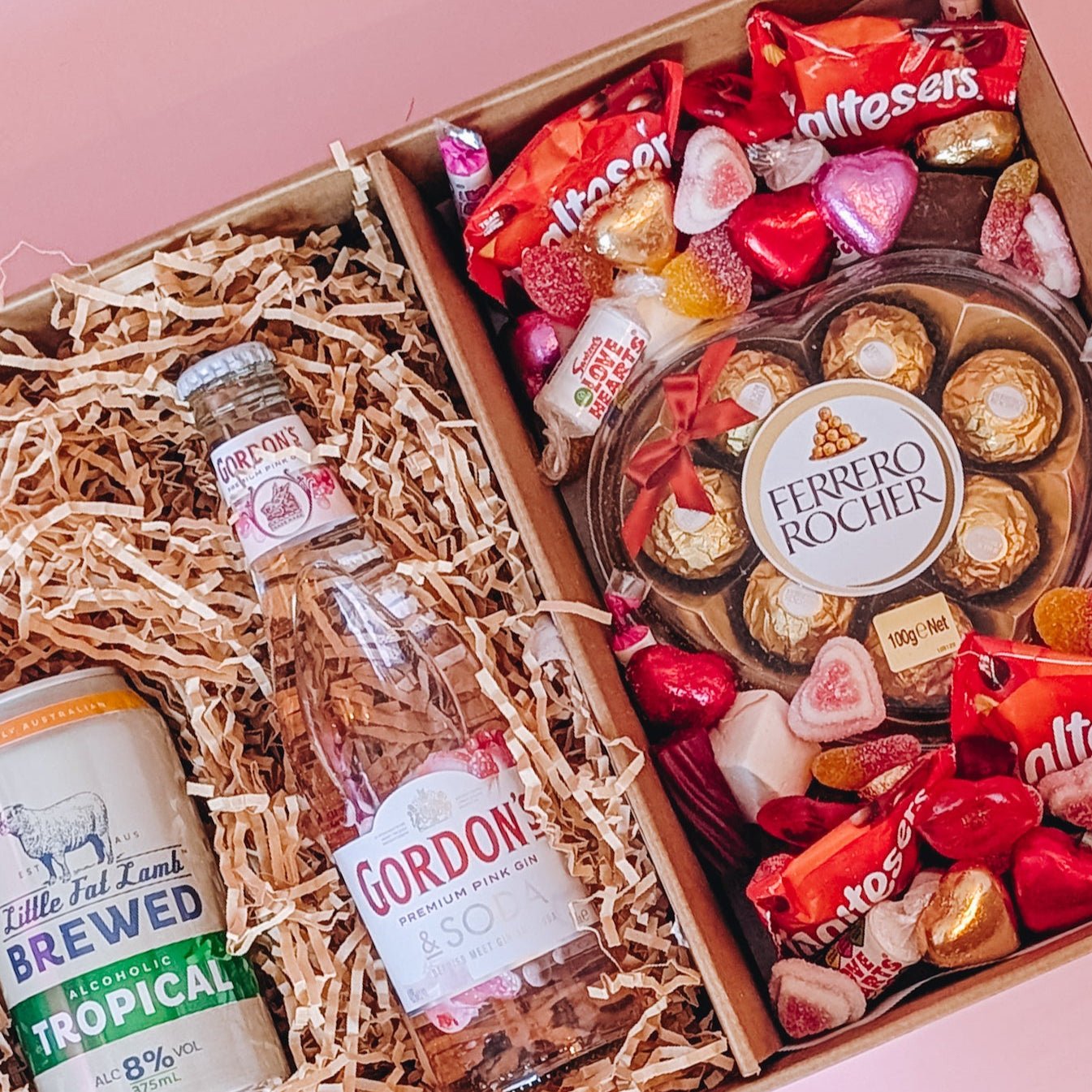 Anniversary Gift Boxes featuring sweet treats, chocolate, donuts, and self care items. Delivered when you need it.