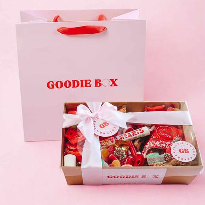 Brighten My Bestie's Day sweet gift hamper Perth with white satin bow and branded gift bag