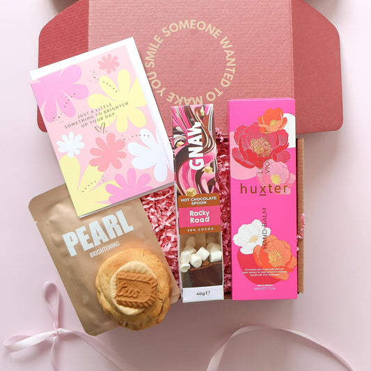 self care gift box Perth with Pearl face mask, Huxter hand balm, hot chocolate spoon, cookie and greeting card