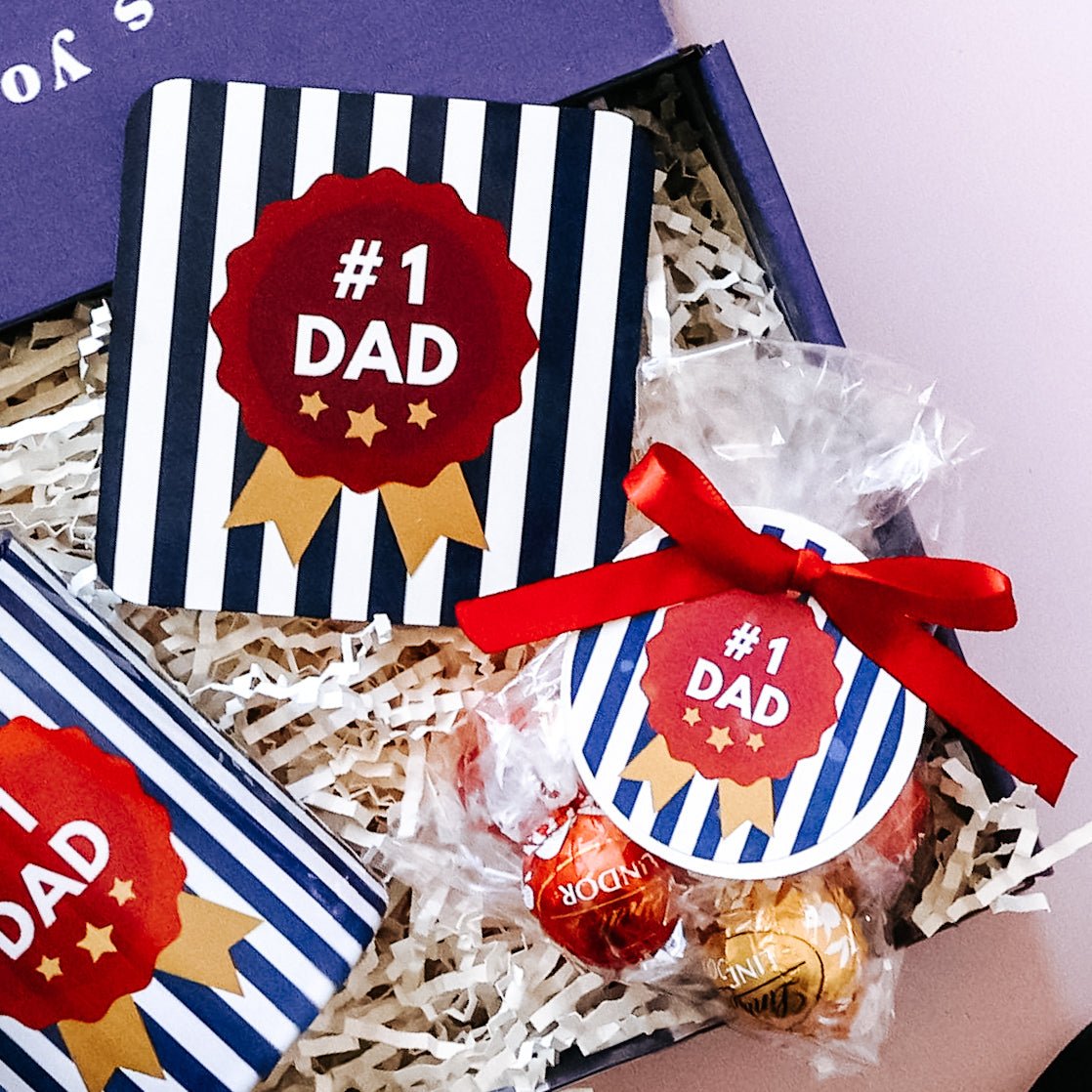 No 1 Dad coaster with Lindt Lindor chocolates in a mini Father's Day mug gift set