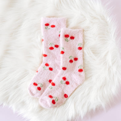 Cherry Fuzzy Bed Socks