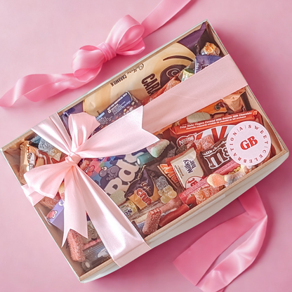 Celebration gift box with a mix of sweet treats including Nerds, Smarties, and gummy lollies – perfect for birthdays or surprises